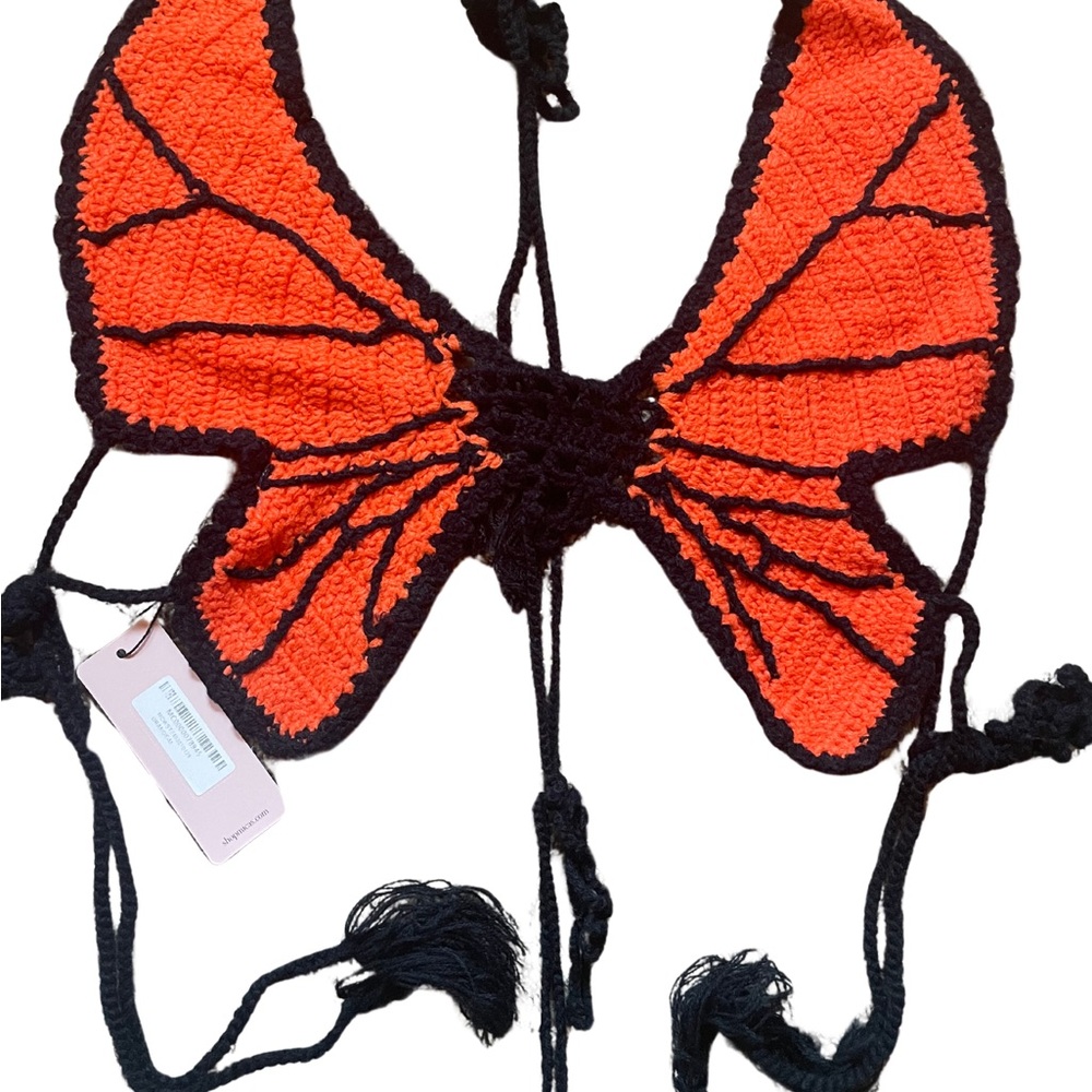 Butterfly Crochet Tank Top - Orange and Black